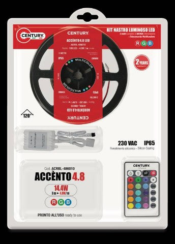 Accento 4.8W/m striscia 60Led 3m RGB IP65 - KIT