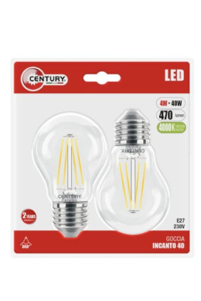 Lamp. filamento led incanto goccia 4W E27 4000K 480Lm