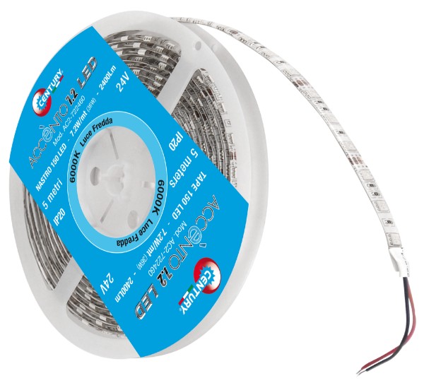 Accento 7,2W/m 24V striscia 30Led 5m 6000K IP20