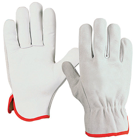 Guanti pelle fiore bovino bianco orlati - Tg.10